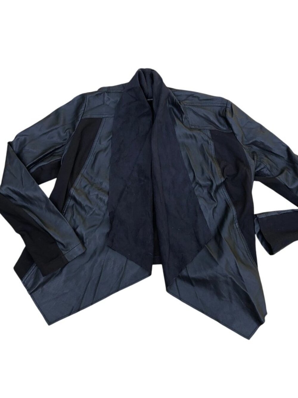 VTG KUT FROM THE KLOTH Vegan Leather Open Jacket LG Women's Black Long Sleeve